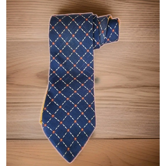 Tommy Hilfiger Other - Vintage 90s Tommy Hilfiger 100% Silk Tie Double Pattern Blue/Red Lattice Yellow